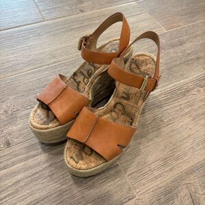 Sam Edelman Maura Tan Leather Espadrille Wedge Heels Shoes Women’s Size 8